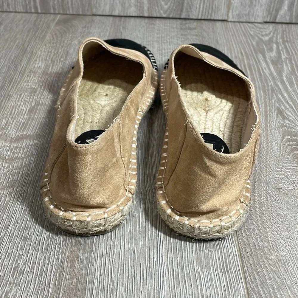 Zara Basic Faux Suede Espadrilles Slip On Flats Black Tan 8.5 (39)